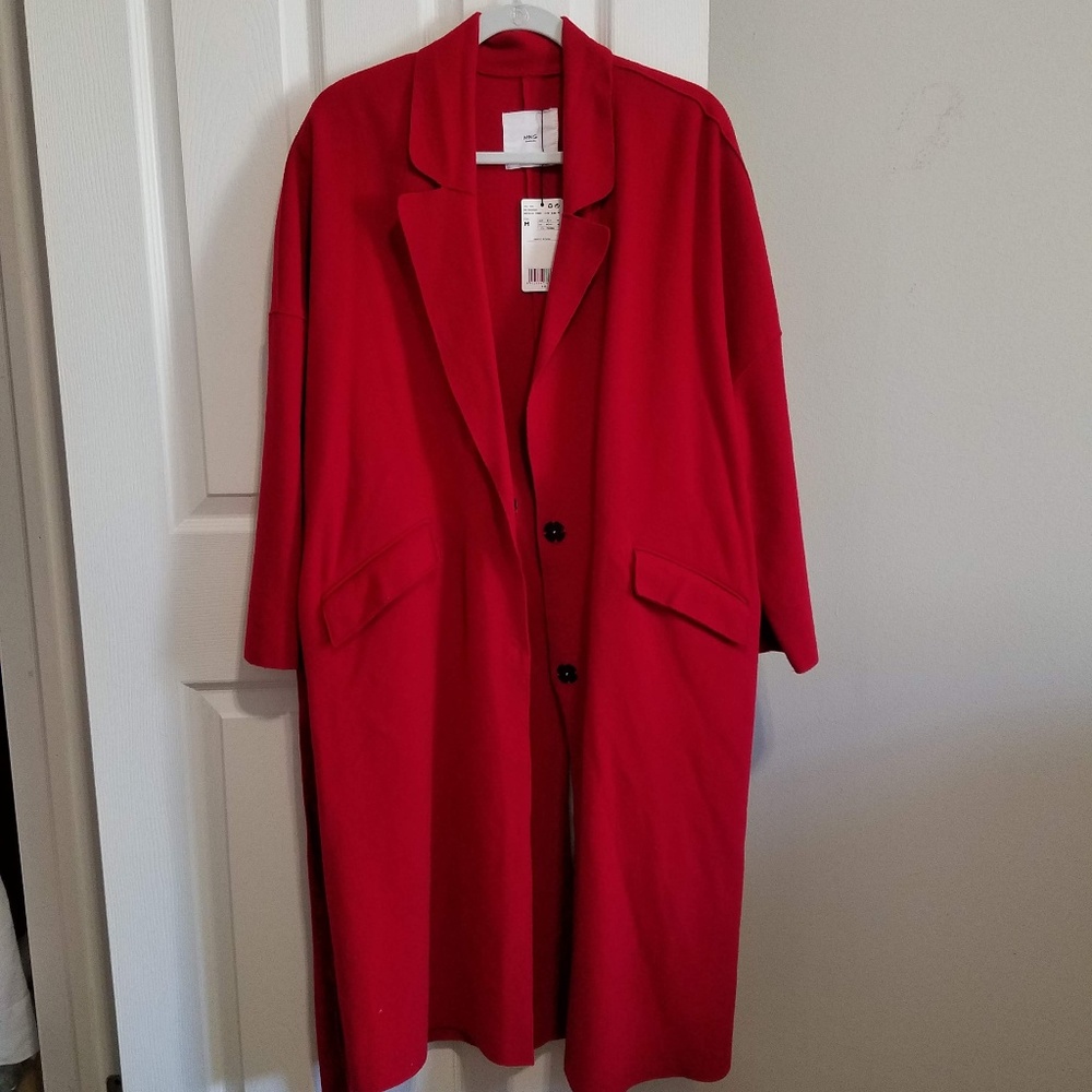 MNG Red Belted Wool Coat Long